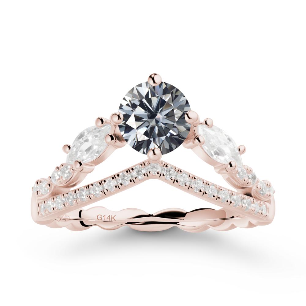 Leaf Inspired Crown Grey Moissanite Ring - LUO Jewelry #metal_14k rose gold