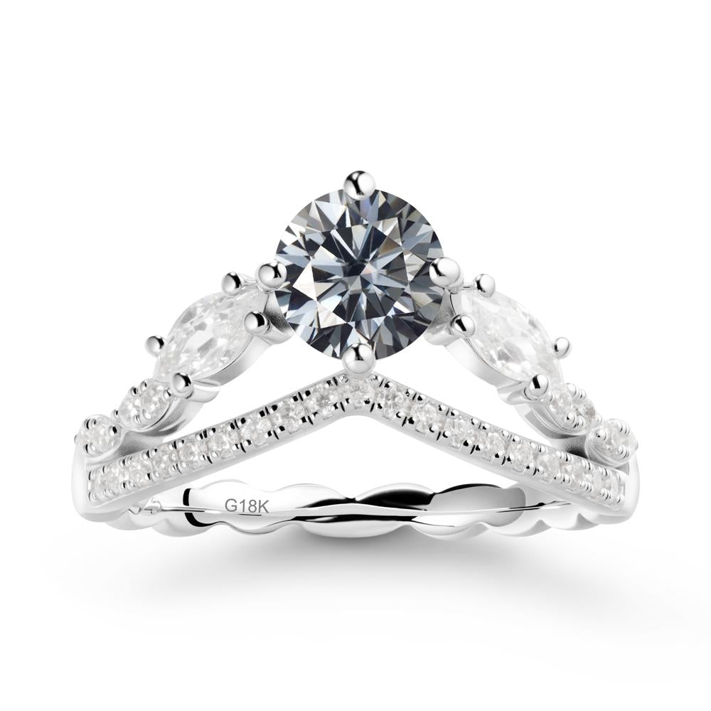 Leaf Inspired Crown Grey Moissanite Ring - LUO Jewelry #metal_18k white gold