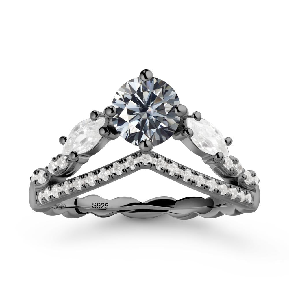 Leaf Inspired Crown Grey Moissanite Ring - LUO Jewelry #metal_black finish sterling silver