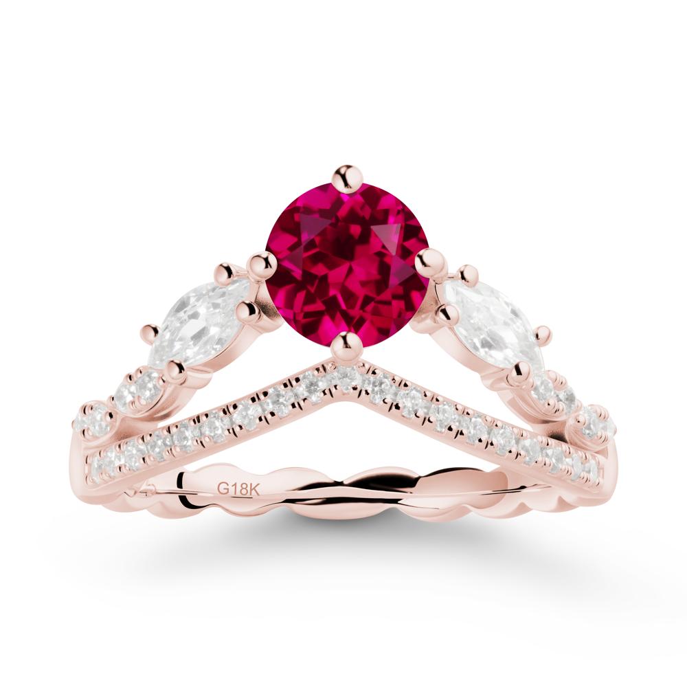 Round Ruby Crown Ring with Leaf - LUO Jewelry #metal_18k rose gold