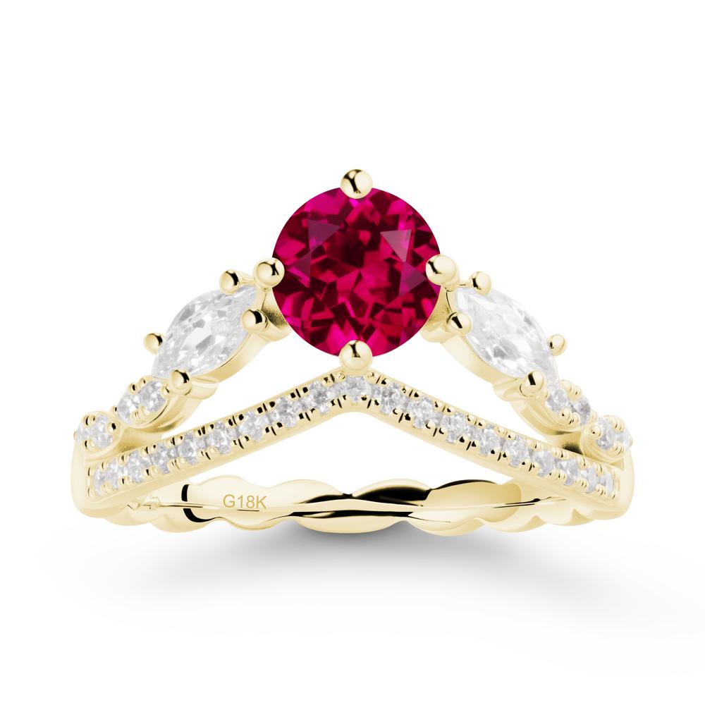 Round Ruby Crown Ring with Leaf - LUO Jewelry #metal_18k yellow gold