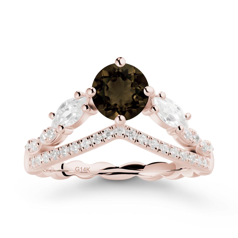 Round Smoky Quartz Crown Ring with Leaf - LUO Jewelry #metal_14k rose gold