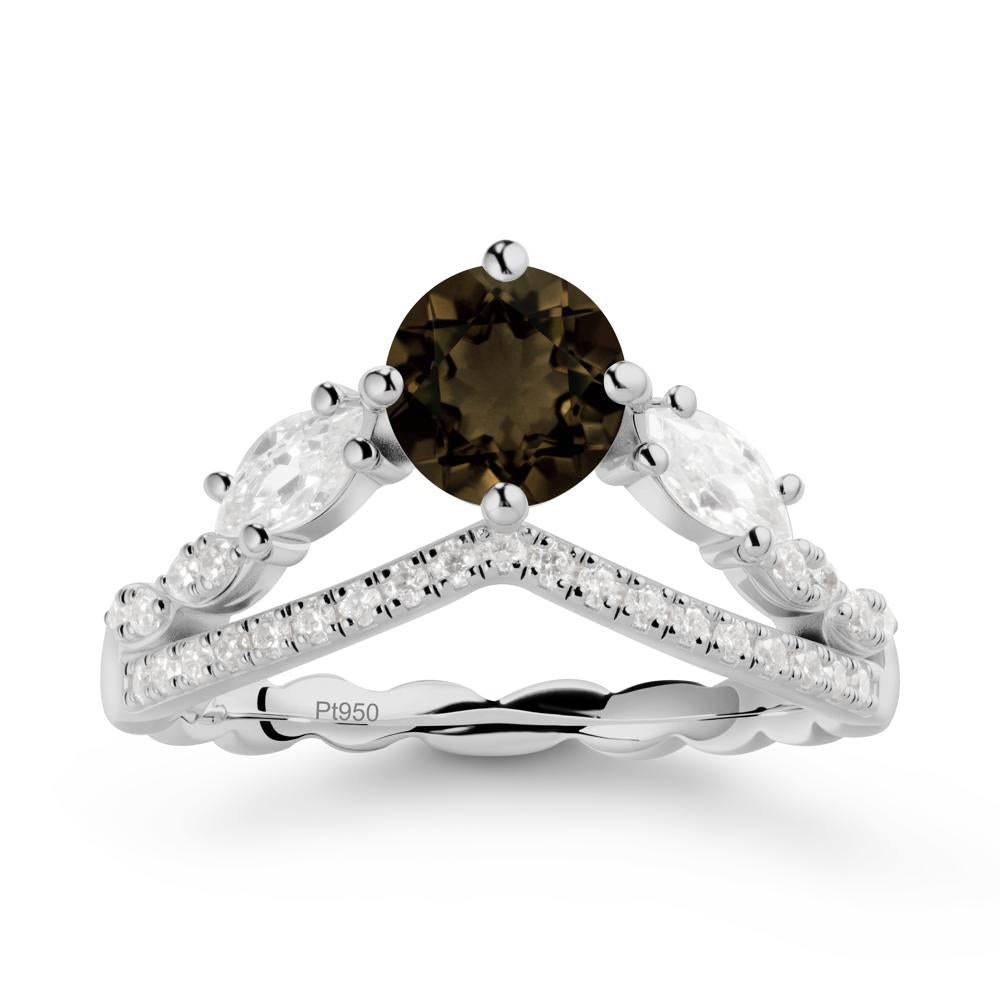 Round Smoky Quartz Crown Ring with Leaf - LUO Jewelry #metal_platinum