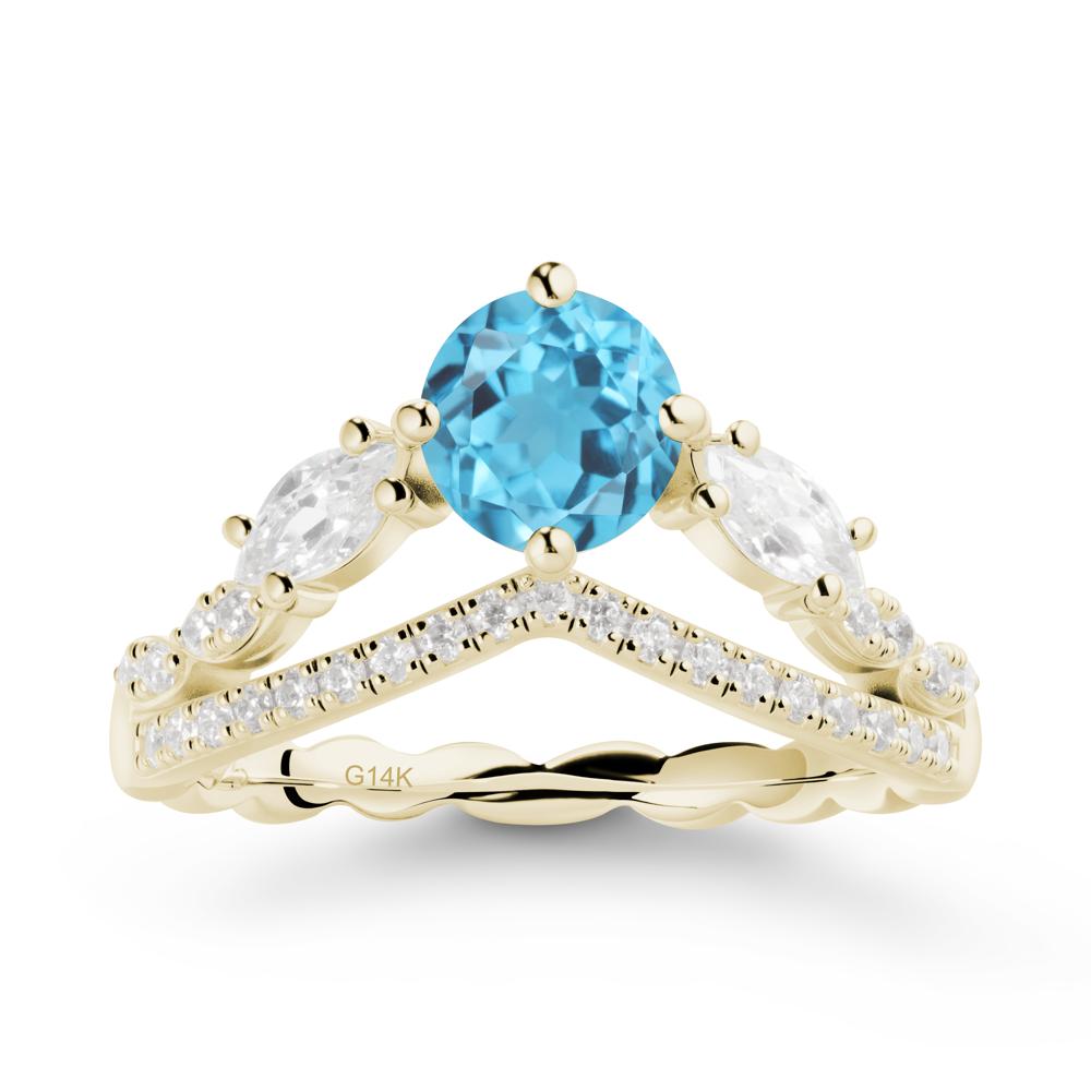 Leaf Inspired Crown Swiss Blue Topaz Ring - LUO Jewelry #metal_14k yellow gold