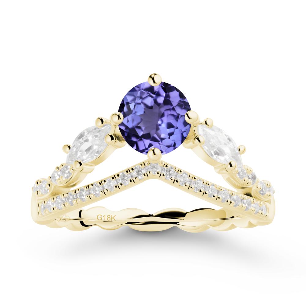 Round Tanzanite Crown Ring with Leaf - LUO Jewelry #metal_18k yellow gold