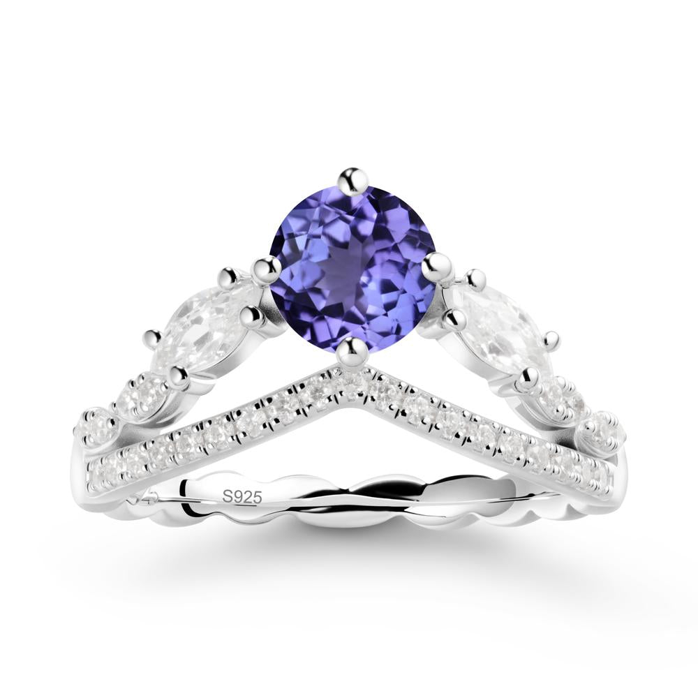 Round Tanzanite Crown Ring with Leaf - LUO Jewelry #metal_sterling silver