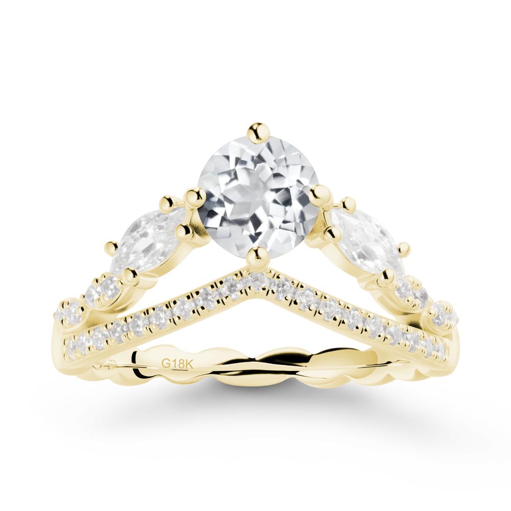 Leaf Inspired Crown White Topaz Ring - LUO Jewelry #metal_18k yellow gold