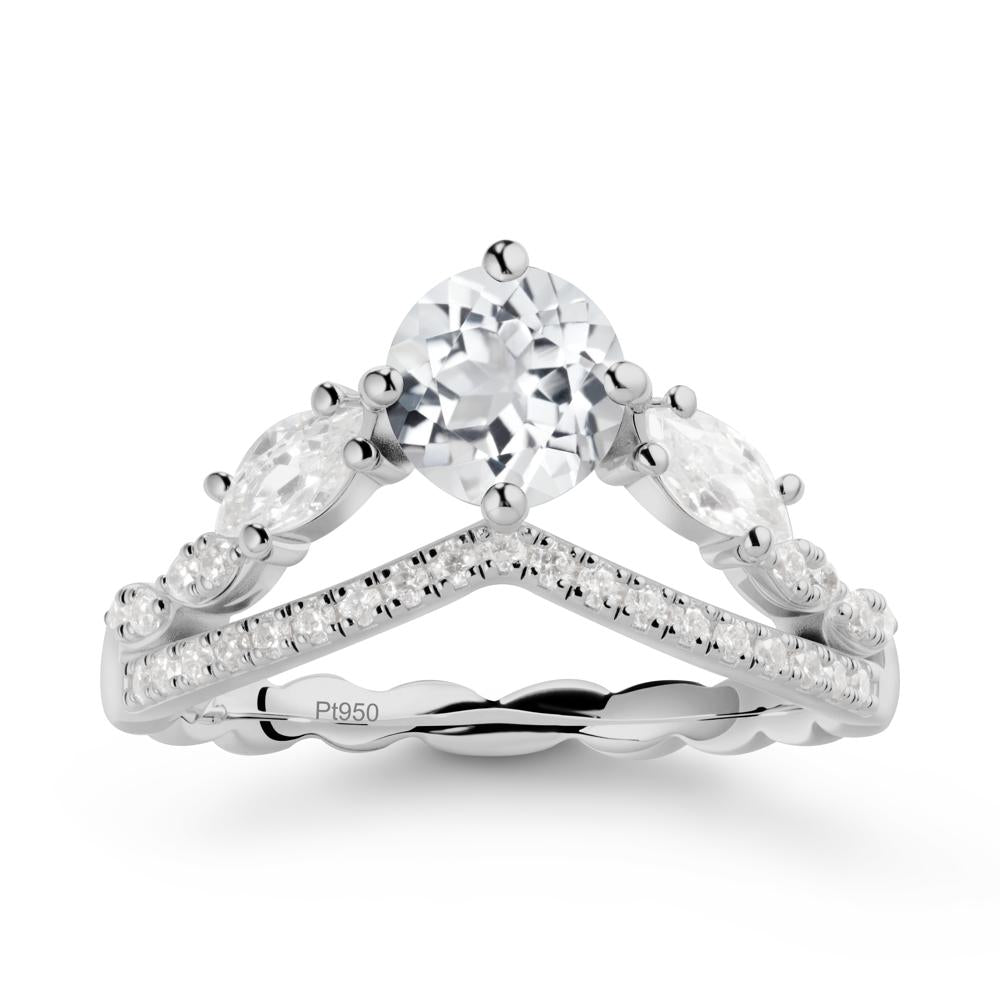 Leaf Inspired Crown White Topaz Ring - LUO Jewelry #metal_platinum