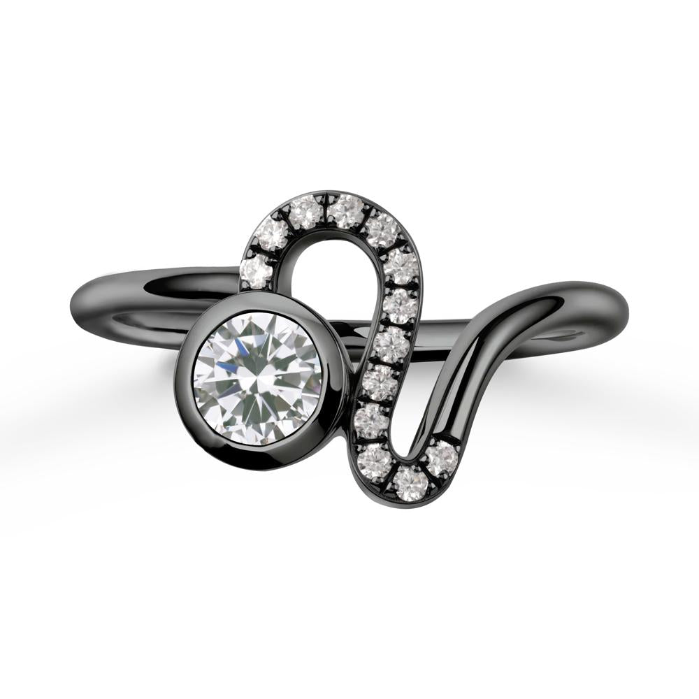 Bezel Round Cubic Zirconia Ring - LUO Jewelry #metal_black finish sterling silver