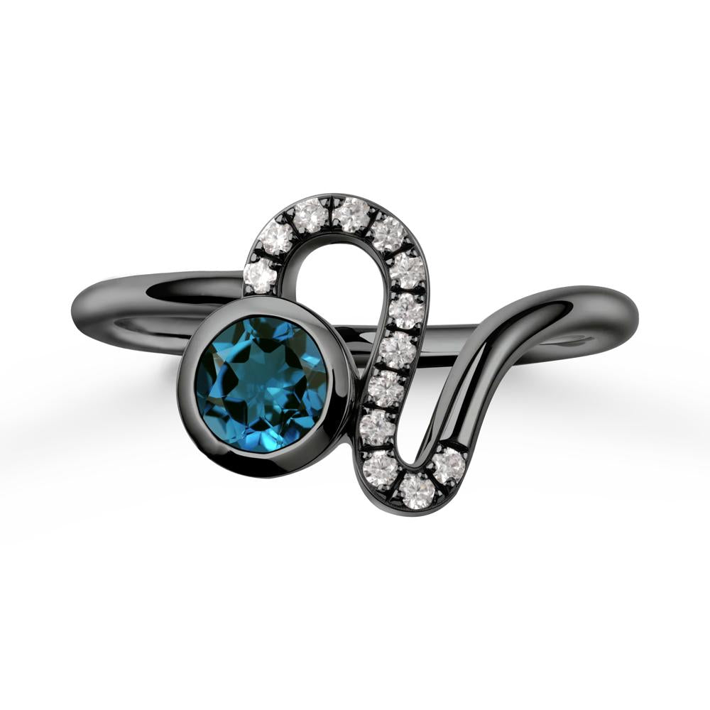 Leo Zodiac Round London Blue Topaz Ring - LUO Jewelry #metal_black finish sterling silver