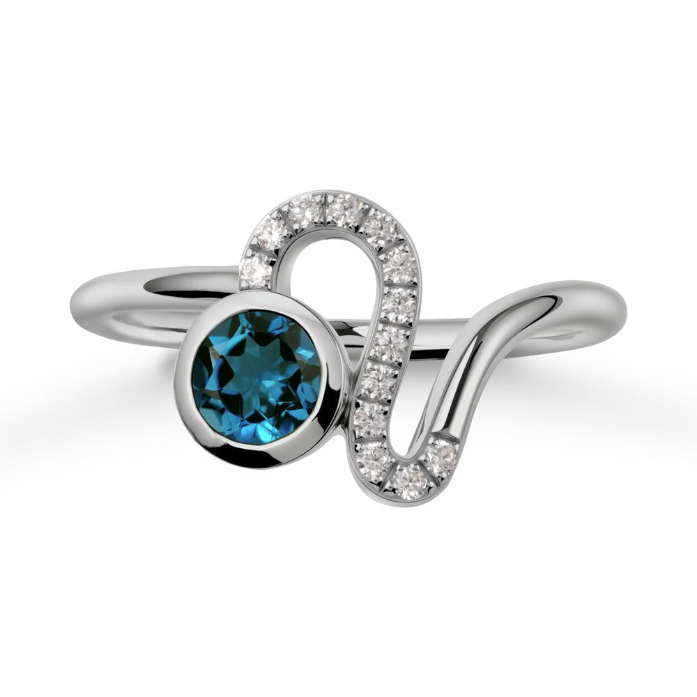 Leo Zodiac Round London Blue Topaz Ring - LUO Jewelry #metal_platinum