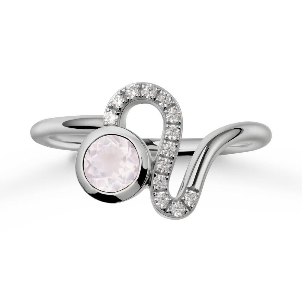 Bezel Round Rose Quartz Ring - LUO Jewelry #metal_platinum