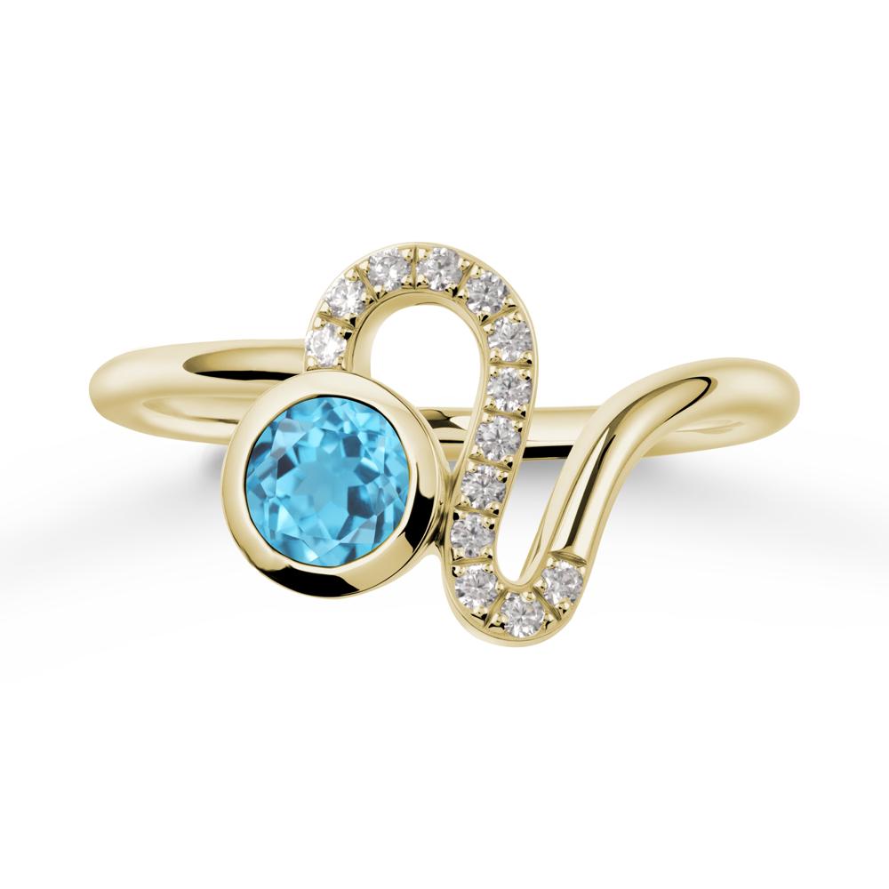 Bezel Round Swiss Blue Topaz Ring - LUO Jewelry #metal_14k yellow gold
