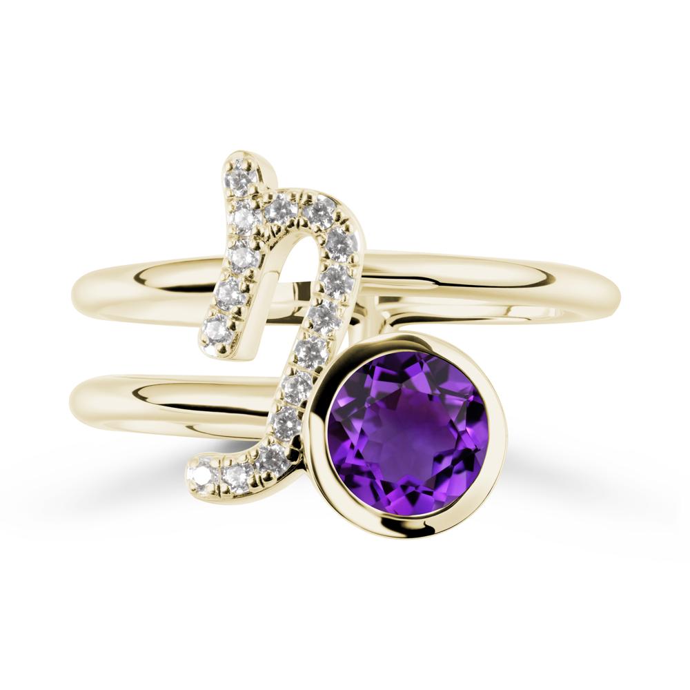 Capricorn Zodiac Round Amethyst Ring - LUO Jewelry #metal_14k yellow gold