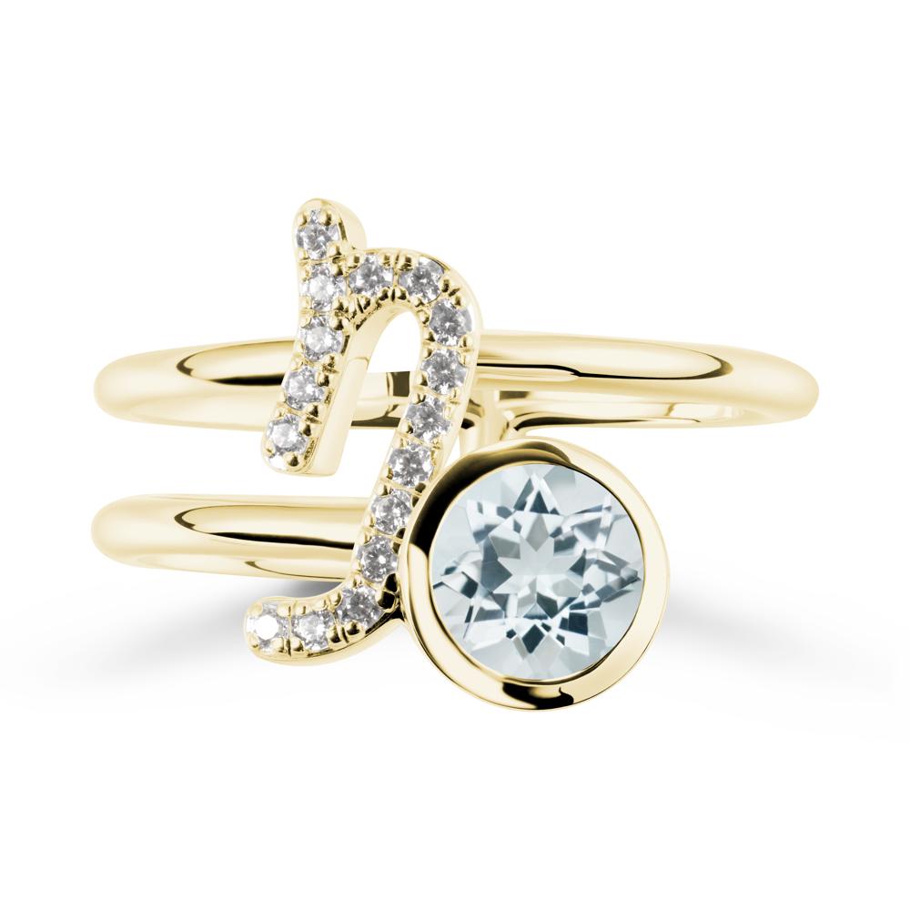 Bezel Capricorn Zodiac Aquamarine Ring - LUO Jewelry #metal_18k yellow gold