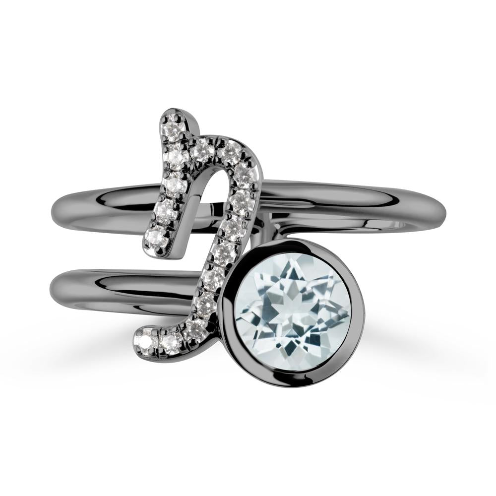 Bezel Capricorn Zodiac Aquamarine Ring - LUO Jewelry #metal_black finish sterling silver