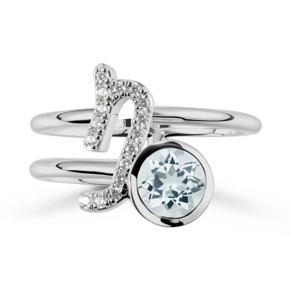 Bezel Capricorn Zodiac Aquamarine Ring - LUO Jewelry #metal_platinum
