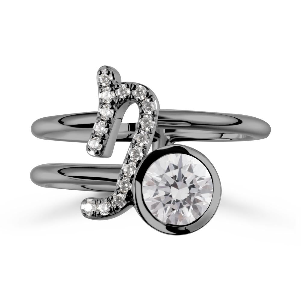 Unique Diamond Capricorn Zodiac Ring -Steadfast & Enduring - LUO Jewelry #metal_black finish sterling silver