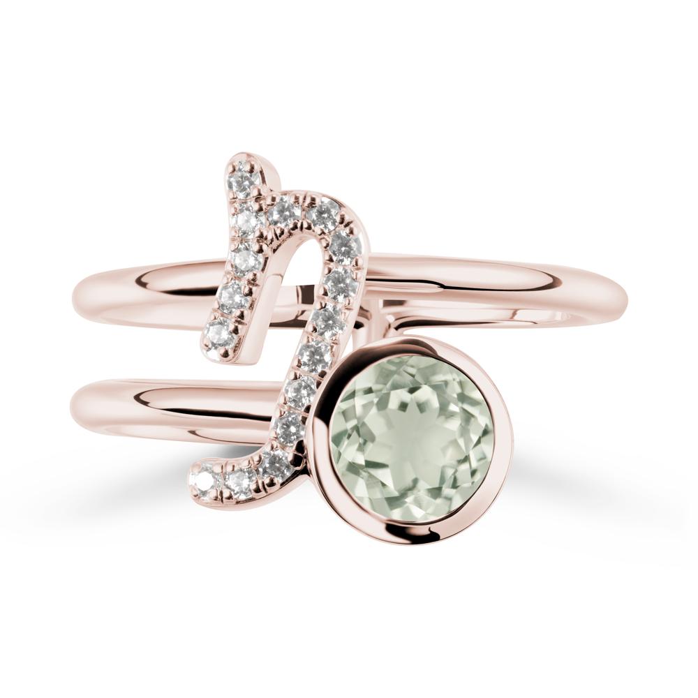 Capricorn Zodiac Round Green Amethyst Ring - LUO Jewelry #metal_14k rose gold