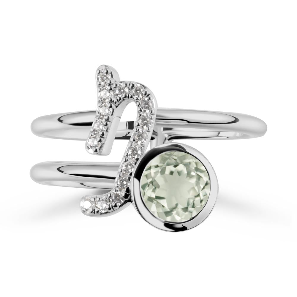 Capricorn Zodiac Round Green Amethyst Ring - LUO Jewelry #metal_platinum