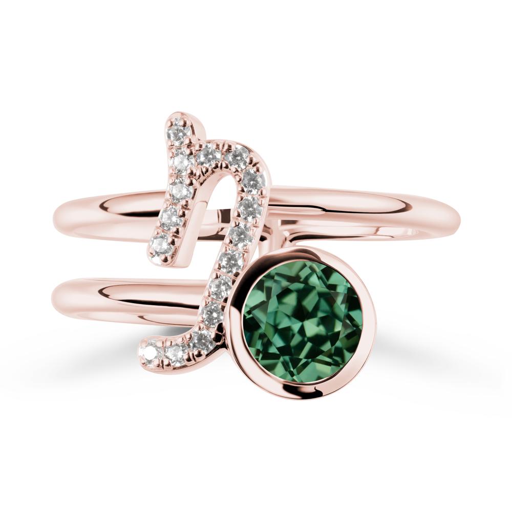 Bezel Capricorn Zodiac Green Sapphire Ring - LUO Jewelry #metal_18k rose gold
