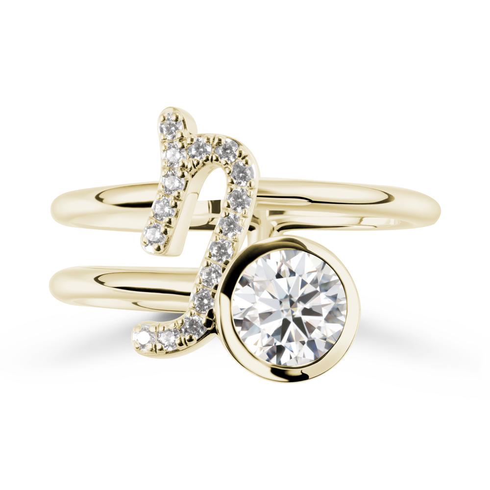 Bezel Capricorn Zodiac Moissanite Ring - LUO Jewelry #metal_14k yellow gold