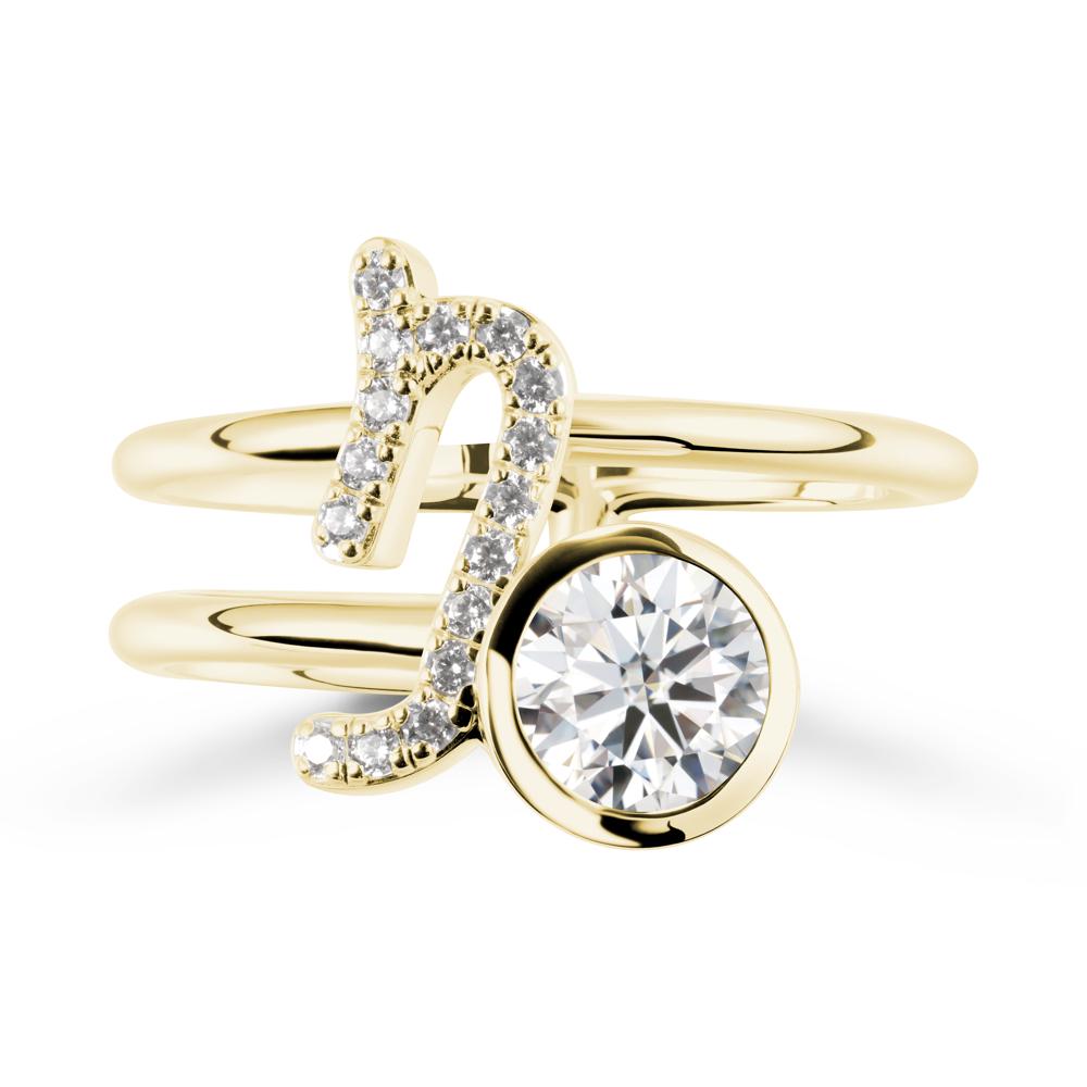 Bezel Capricorn Zodiac Moissanite Ring - LUO Jewelry #metal_18k yellow gold