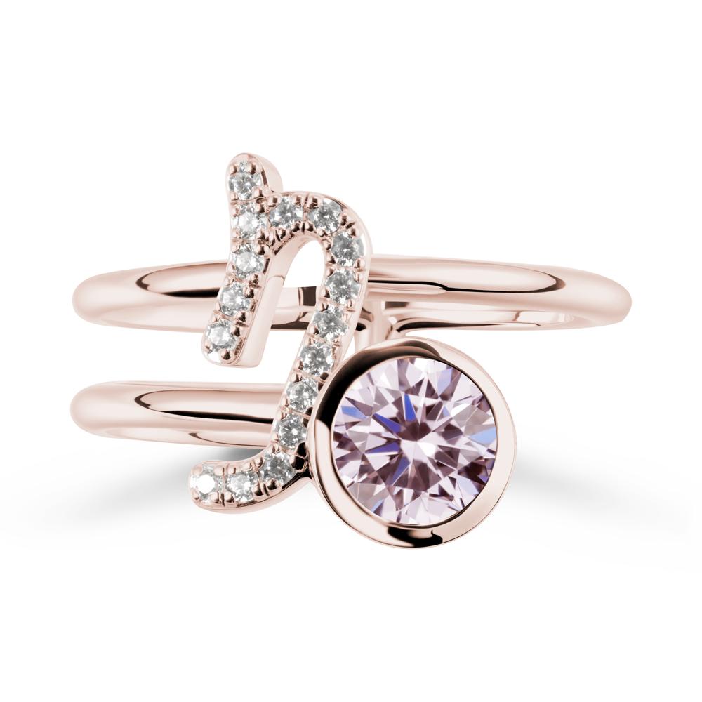 Unique Pink Cubic Zirconia Capricorn Zodiac Ring -Steadfast & Enduring - LUO Jewelry #metal_14k rose gold
