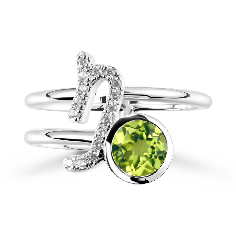 Capricorn Zodiac Round Peridot Ring - LUO Jewelry #metal_14k white gold