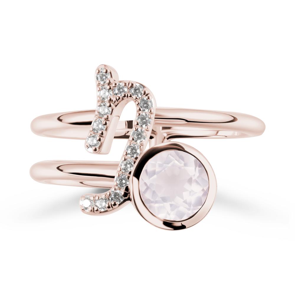 Bezel Capricorn Zodiac Rose Quartz Ring - LUO Jewelry #metal_14k rose gold