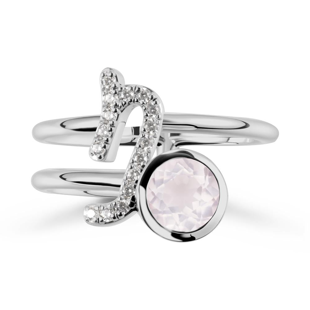 Bezel Capricorn Zodiac Rose Quartz Ring - LUO Jewelry #metal_platinum