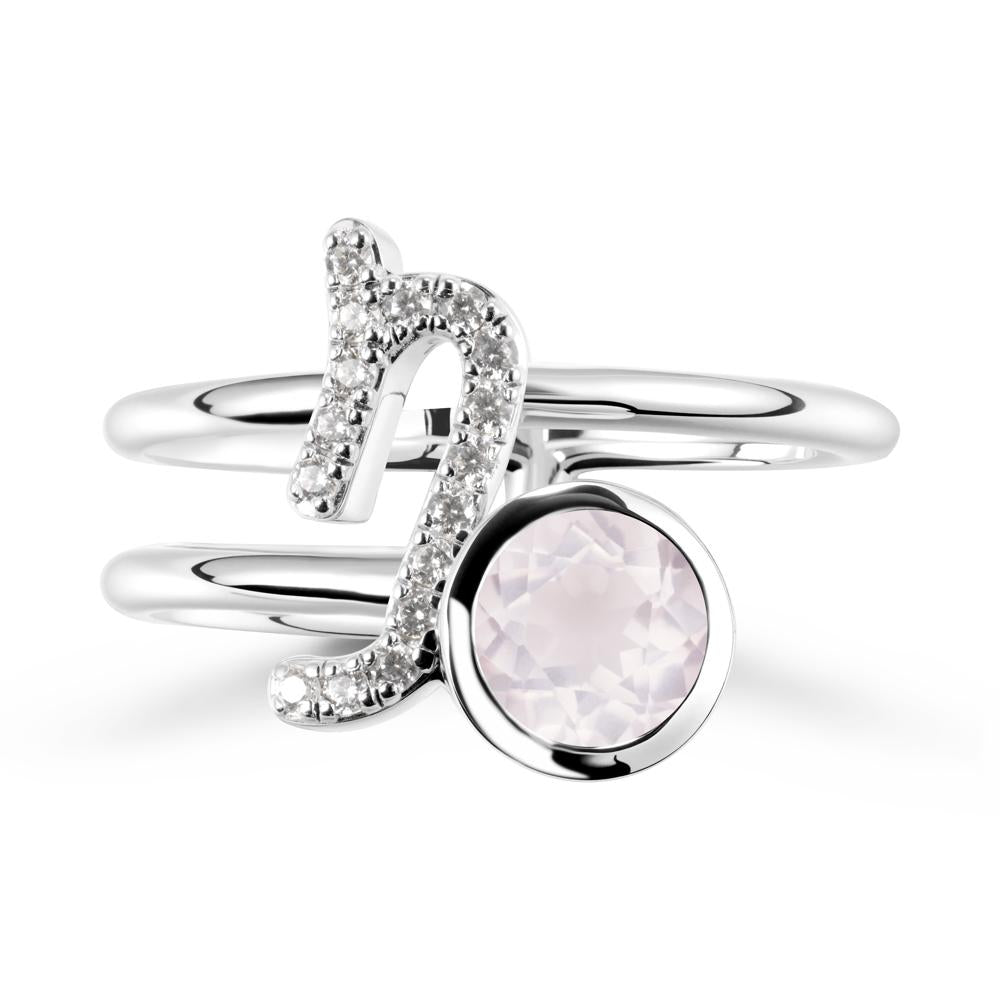 Bezel Capricorn Zodiac Rose Quartz Ring - LUO Jewelry #metal_sterling silver