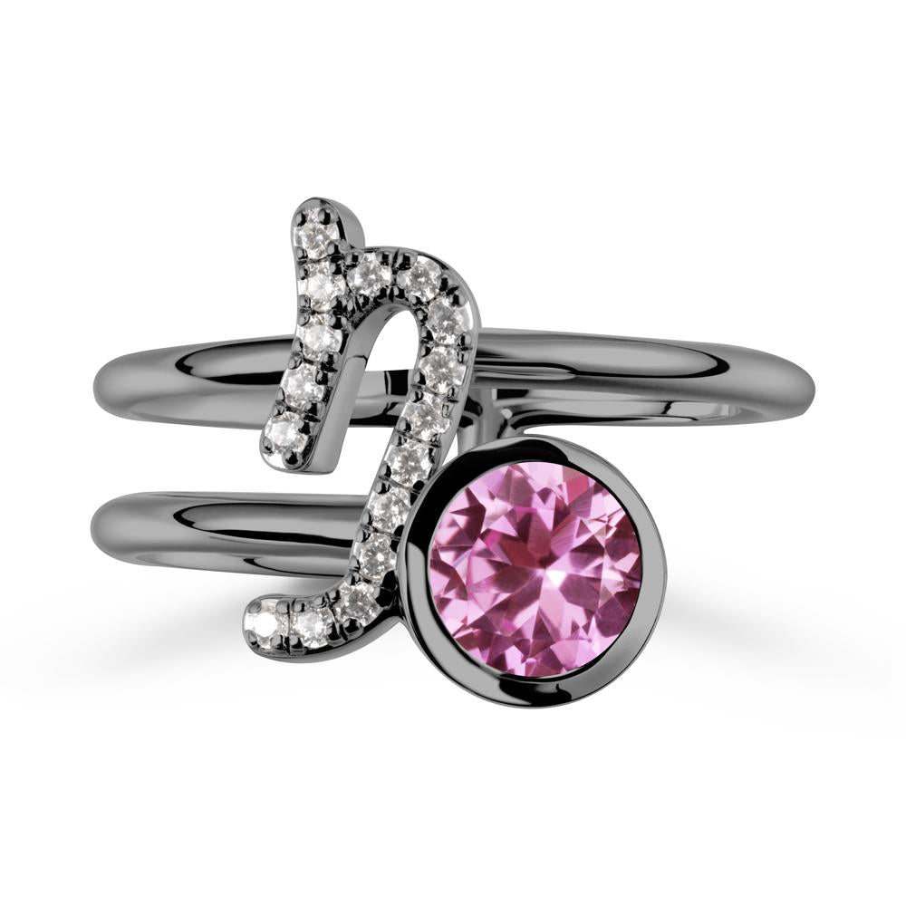 Unique Pink Sapphire Capricorn Zodiac Ring -Steadfast & Enduring - LUO Jewelry #metal_black finish sterling silver