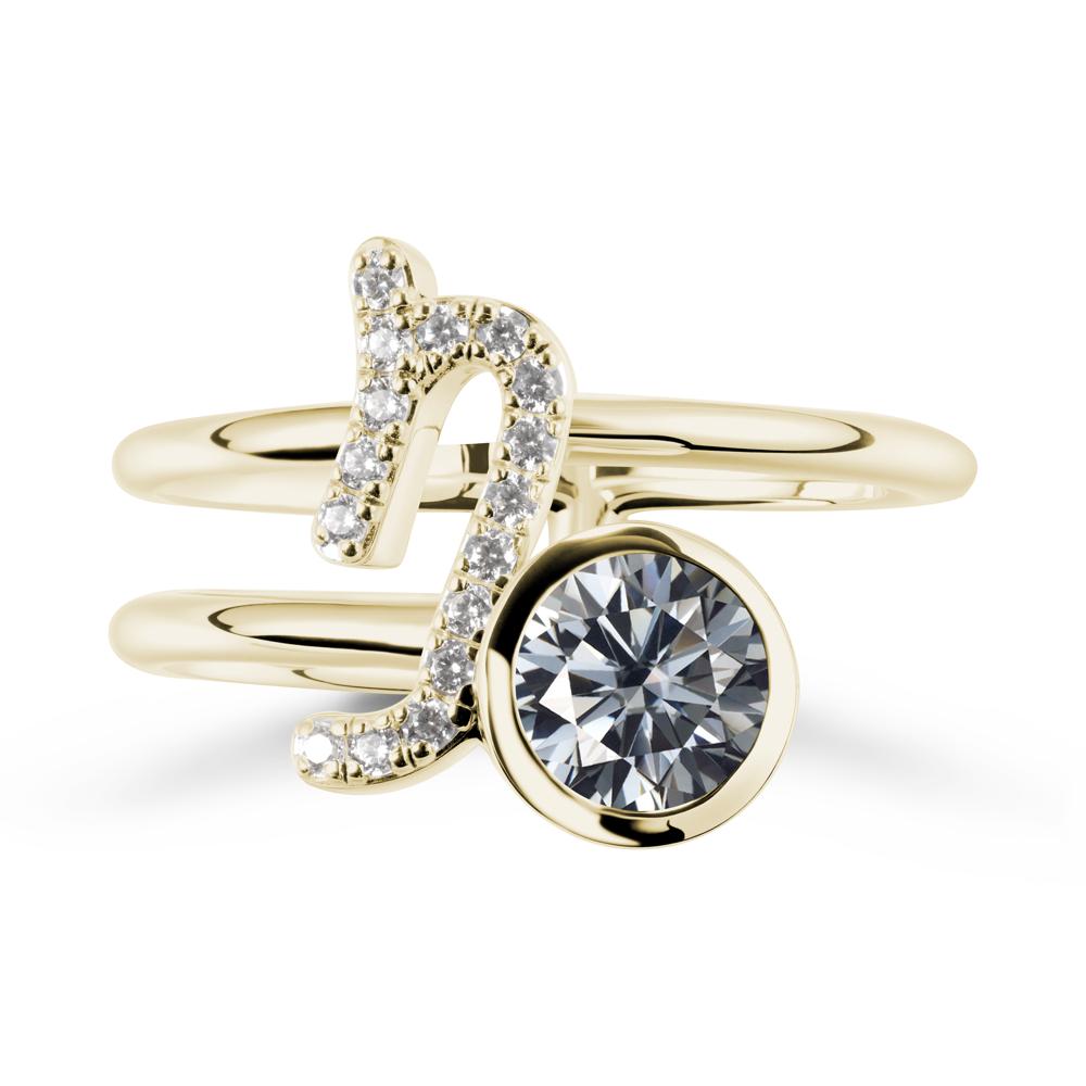 Capricorn Zodiac Round Grey Moissanite Ring - LUO Jewelry #metal_14k yellow gold