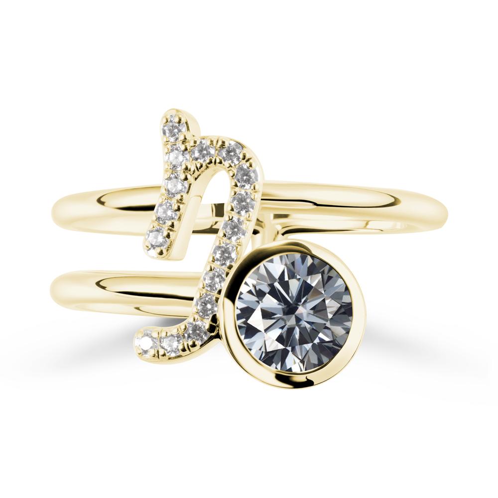 Capricorn Zodiac Round Grey Moissanite Ring - LUO Jewelry #metal_18k yellow gold