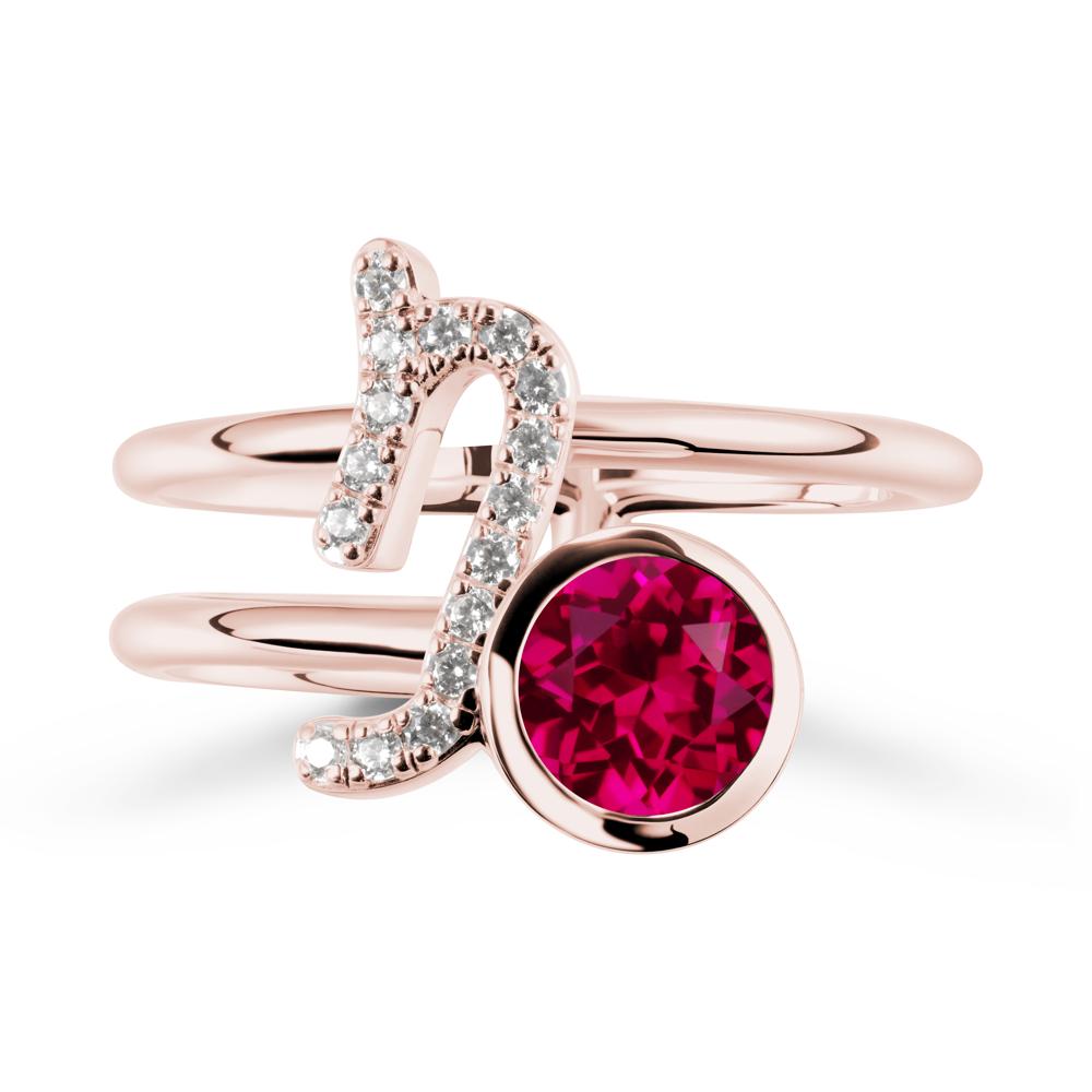 Bezel Capricorn Zodiac Ruby Ring - LUO Jewelry #metal_18k rose gold