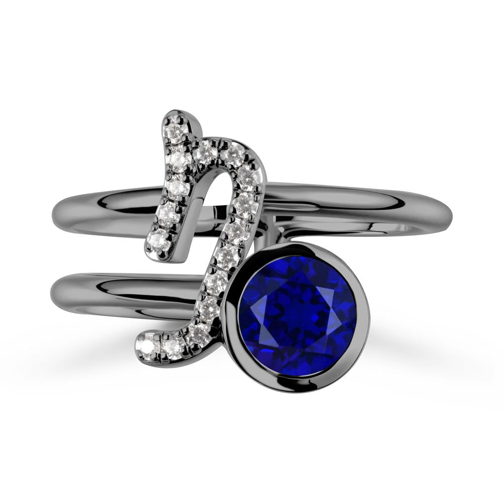 Unique Sapphire Capricorn Zodiac Ring -Steadfast & Enduring - LUO Jewelry #metal_black finish sterling silver