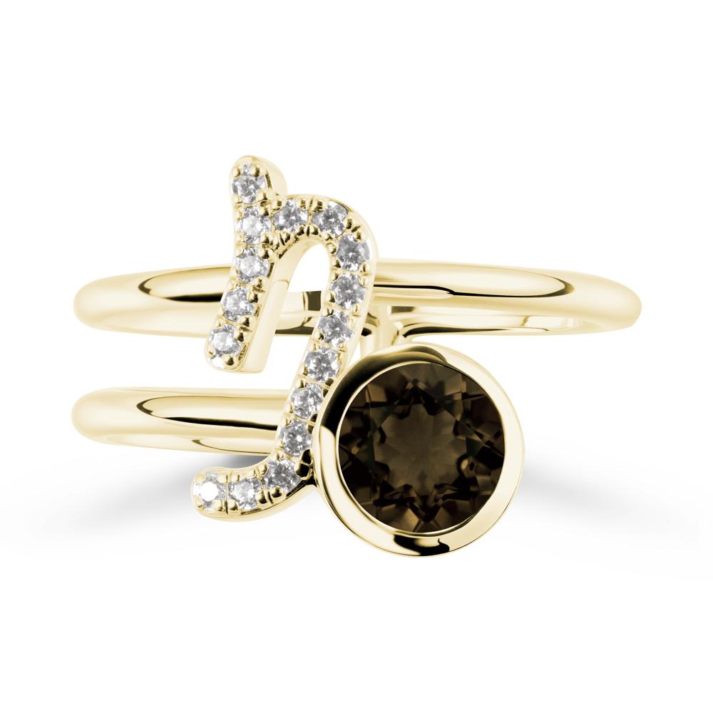 Capricorn Zodiac Round Smoky Quartz Ring - LUO Jewelry #metal_18k yellow gold