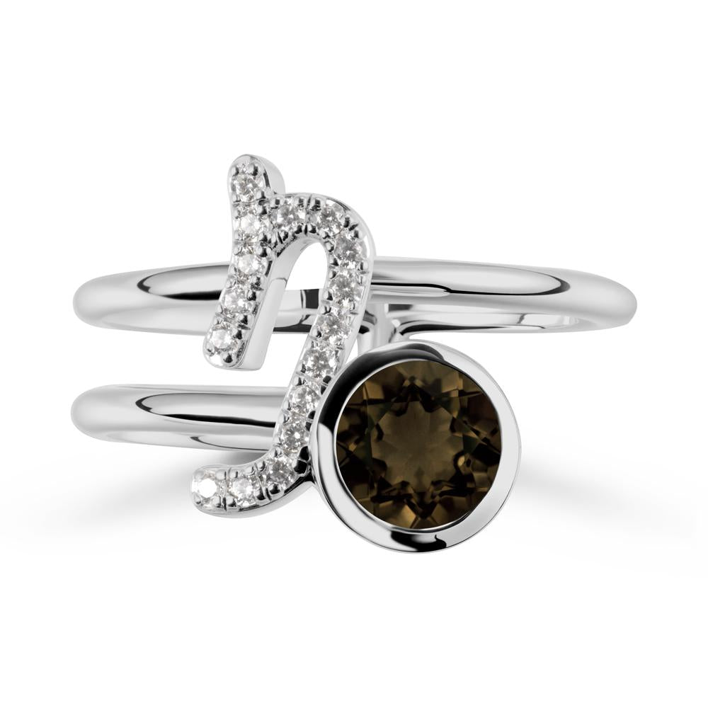 Capricorn Zodiac Round Smoky Quartz Ring - LUO Jewelry #metal_platinum
