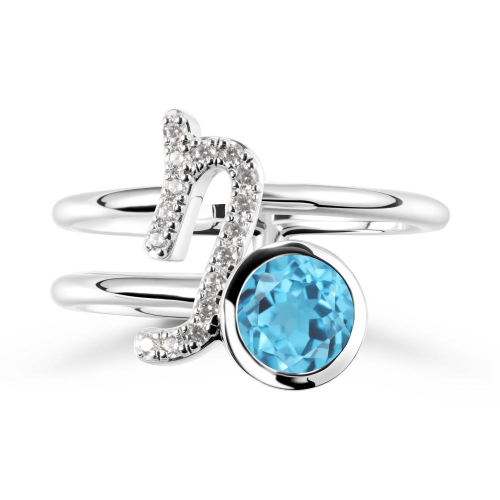 Bezel Capricorn Zodiac Swiss Blue Topaz Ring - LUO Jewelry #metal_14k white gold