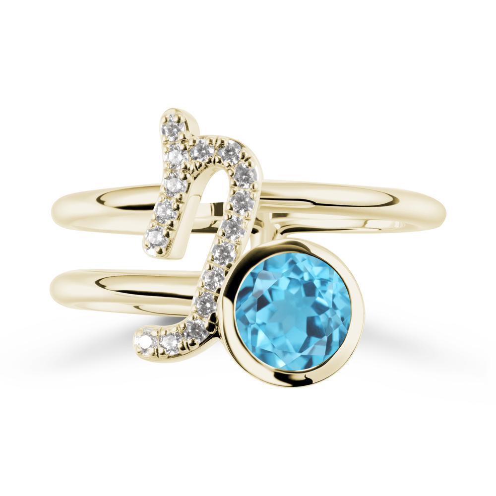 Bezel Capricorn Zodiac Swiss Blue Topaz Ring - LUO Jewelry #metal_14k yellow gold