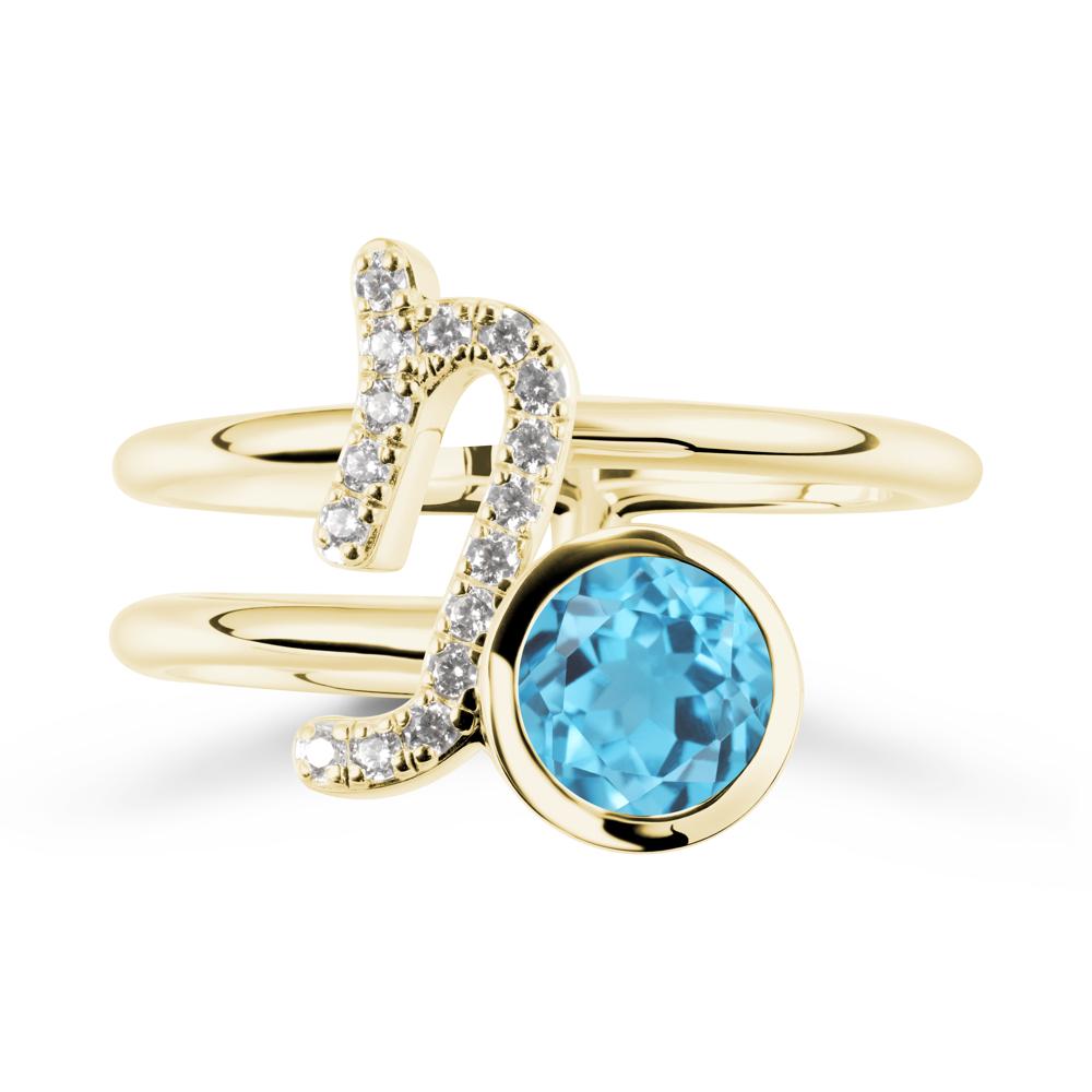 Bezel Capricorn Zodiac Swiss Blue Topaz Ring - LUO Jewelry #metal_18k yellow gold