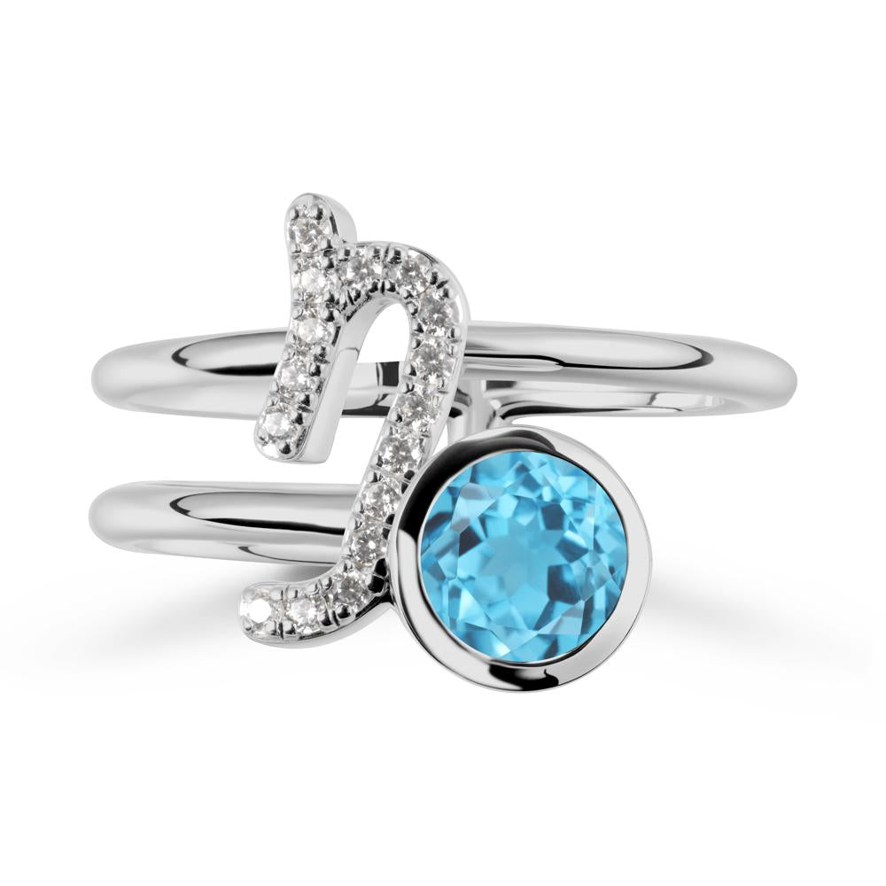 Bezel Capricorn Zodiac Swiss Blue Topaz Ring - LUO Jewelry #metal_platinum