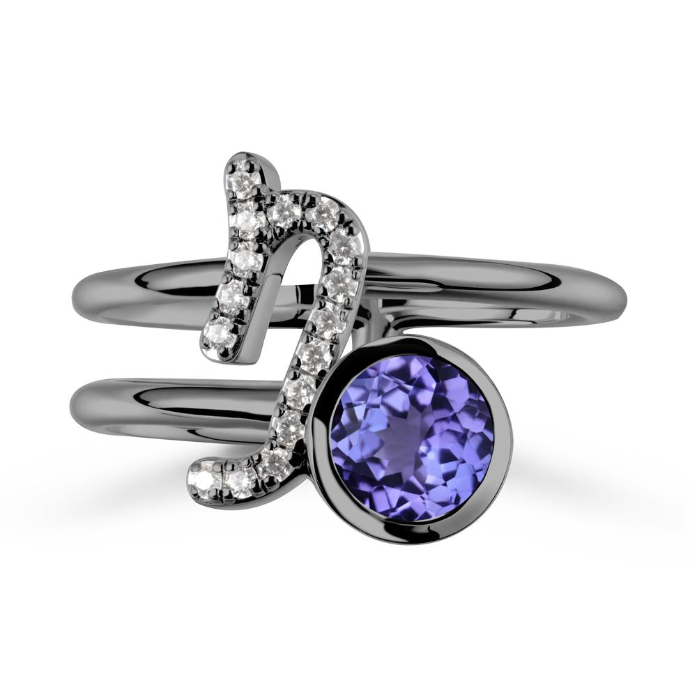 Unique Tanzanite Capricorn Zodiac Ring -Steadfast & Enduring - LUO Jewelry #metal_black finish sterling silver