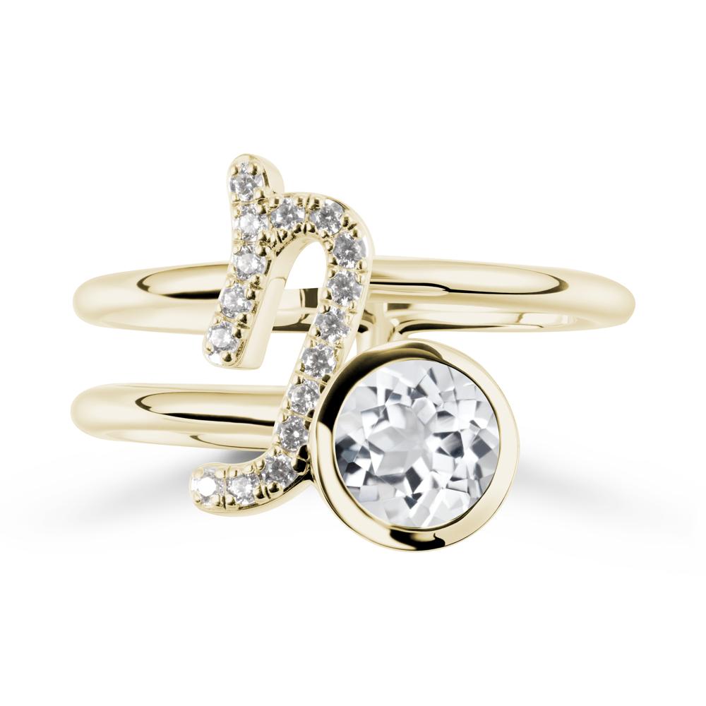 Capricorn Zodiac Round White Topaz Ring - LUO Jewelry #metal_14k yellow gold