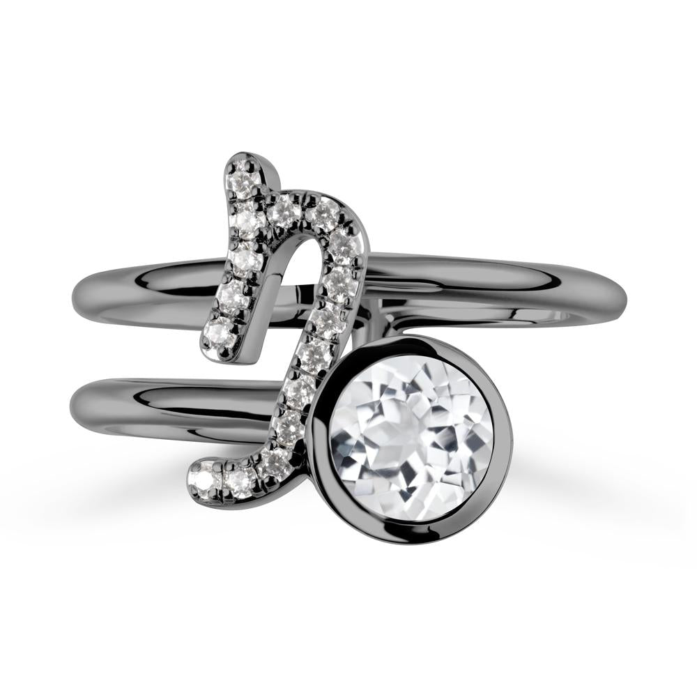 Capricorn Zodiac Round White Topaz Ring - LUO Jewelry #metal_black finish sterling silver