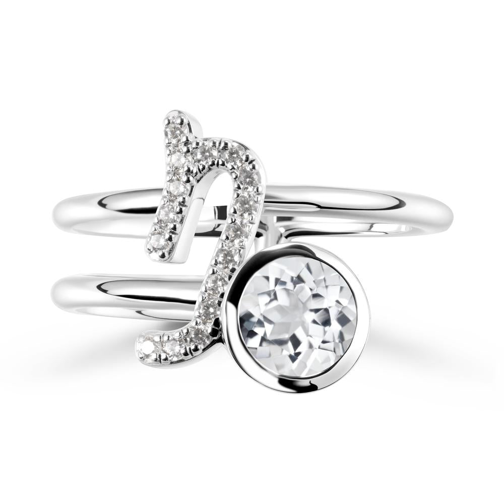 Capricorn Zodiac Round White Topaz Ring - LUO Jewelry #metal_sterling silver