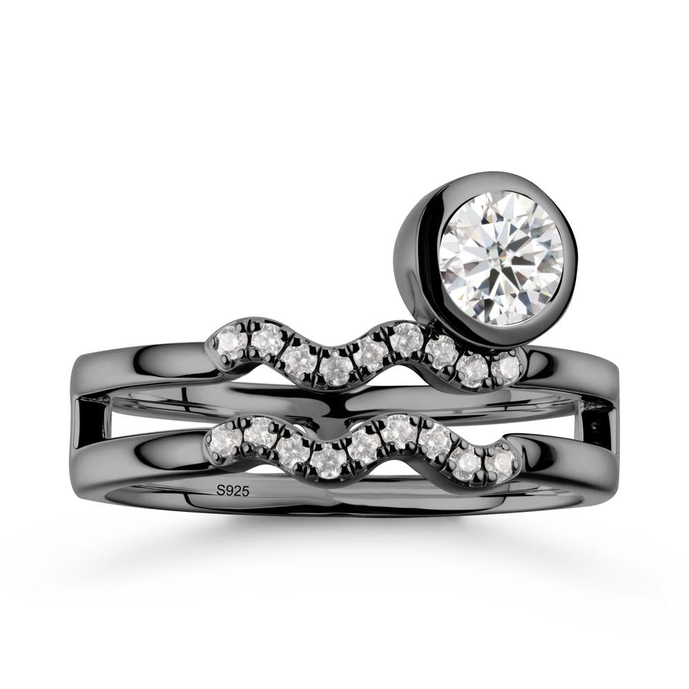 Aquarius Zodiac Moissanite Ring -Innovative and Unique - LUO Jewelry #metal_black finish sterling silver