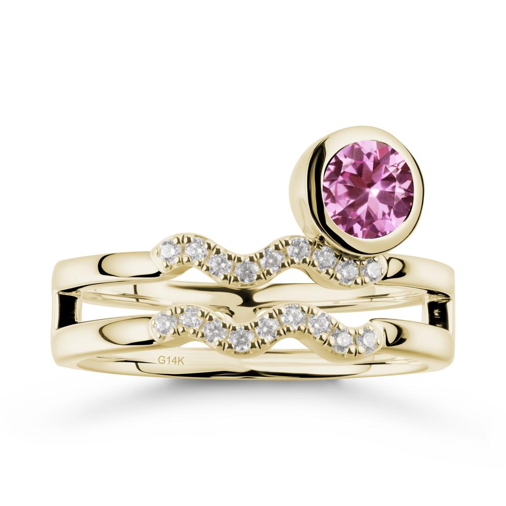 Double Band Aquarius Zodiac Pink Sapphire Ring - LUO Jewelry #metal_14k yellow gold