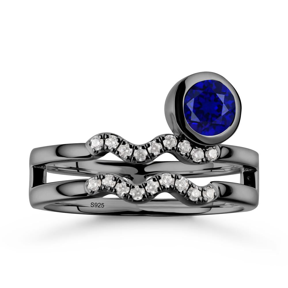 Double Band Aquarius Zodiac Sapphire Ring - LUO Jewelry #metal_black finish sterling silver